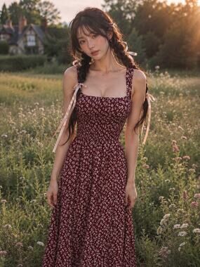 Whispers Through the Wildflower Fields cottagecore flowy floral maxi dress
